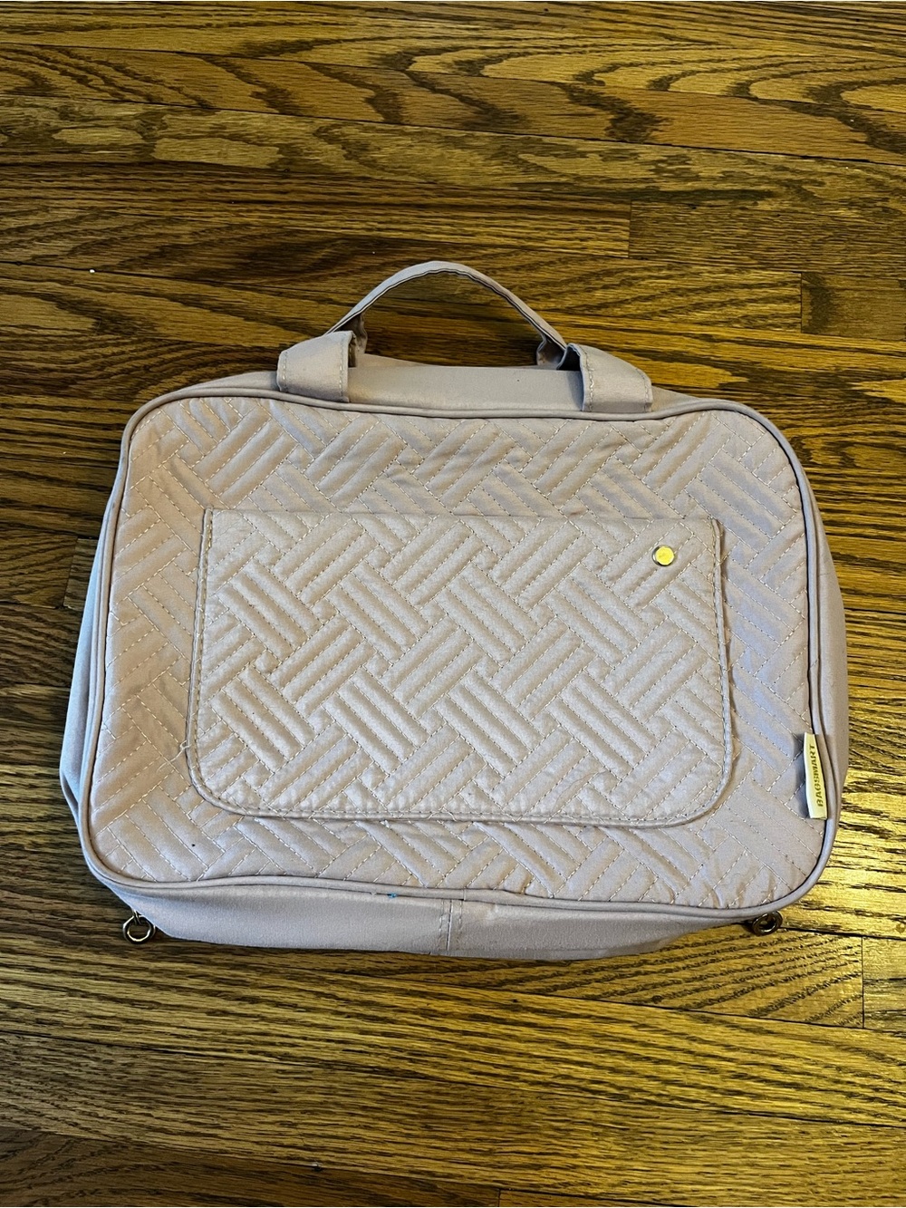 Quilted Light Beige Cosmetic Travel Case with Top Handle
